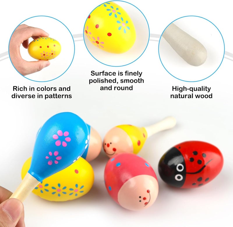GOGHOST Easter Wooden Egg Shakers Set(6 Pcs), 4 Easter Eggs and 2 Maracas | Hand Percussion Instruments for Practice & Performance - Image 3